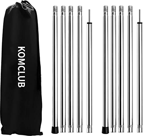 KOMCLUB Tarp Poles Adjustable Set of 2 Tent Pole Stainless Steel Lightweight Collapsible Camping Poles for Trap Canopy Awning Shelter Sun Sails 78in-16mm*0.4mmThicken
