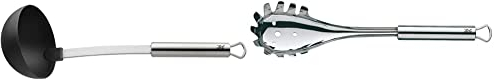 WMF Profi Plus Suppenkelle 30 cm, Saucen- Schöpflöffel mit Kunststoff-Laffe & Profi Plus Spaghettilöffel 32 cm, Cromargan Edelstahl teilmattiert, ideal als Nudelzange und Spaghettizange