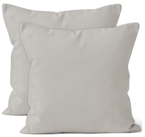 Encasa XO Baumwoll-Kissenbezüge, 2er-Set I 24x24 in (60x60 cm) - Hellgrau I kein Einsatz I einfach Kissenbezüge I Maschinenwaschbar | Nur Innen benutzen