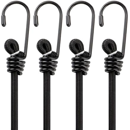 Premium 24 Tendeurs Elastique avec Crochets, Extra Fort Tendeur Noir avec loquets, adapté à l'utilisation en extérieur, résistant aux intempéries, canopée en Toile, Cargo, Moto (4 Pack)