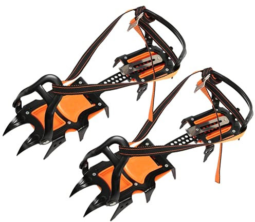 Steigeisen zum Bergsteigen, Eissteigeisen mit guter Kältebeständigkeit Schwarz + Orange 12 Zähne zum Bergsteigen