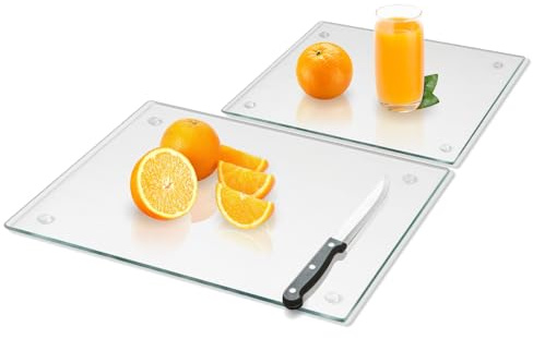 Mymonfif Tempered Glass Cutting Board for Kitchen, Clear Glass Board for Countertop, Heat Resistant, with Non-Slip Feet, 12x16 & 12x8 2 Pcs Clear