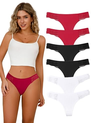 Hialegion Mujer Tanga de Algodón sin Costuras Bragas T-Back Fememninas con Decoración de Encaje Talla Grande 2XL