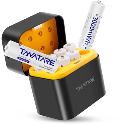 Tanatare 8 Pack Rechargeable Lithium ion AA Batteries with 2.5H Fast Charger, 3000mWh 1.5V Constant Output Rechargeable Double A Batteries Recharge up to 2000x Times, Low Self Discharge