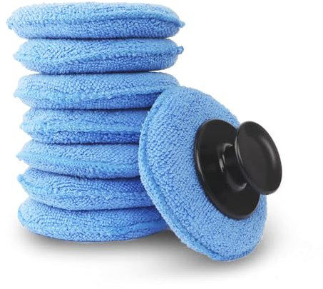 Car Polishing Microfiber Car Detailing Pads, 8 Pcs Reusable Wax Applicator, Car Polishing Pads with Handle for Cleaning Automobile Glass Metal Home Workshop Use