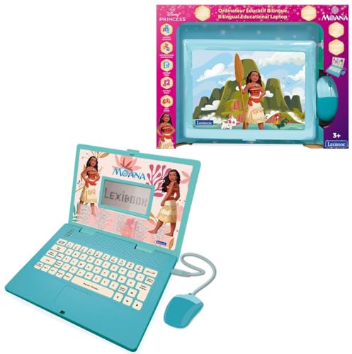 LEXIBOOK, Moana Educational Laptop for kids, JC598VNEN | English/French, 124 activities, Writing, Maths, Logic, Music