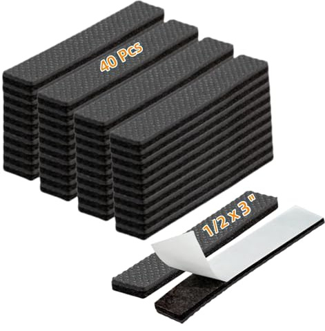 Non Slip Furniture Pads 1/2 x 3 Rubber Strips Self Adhesive Furniture Grippers Chair Leg Pads Rubber Chair Feet Anti Scratches Non Skid Furniture Pad Floor Protectors, 40 Pcs Rectangle