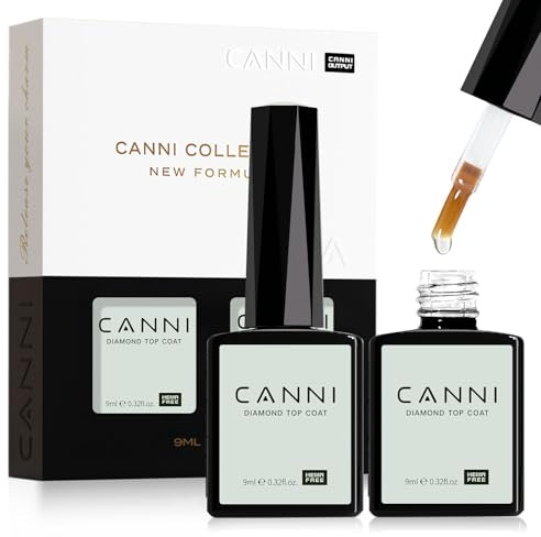 CANNI 2 Pcs No Wipe Gel Top Coat Set- High Gloss Shiny Long Lasting Top Coat Clear Gel Nail Polish Kit, Soak Off Nail Art Home and Professional Manicure