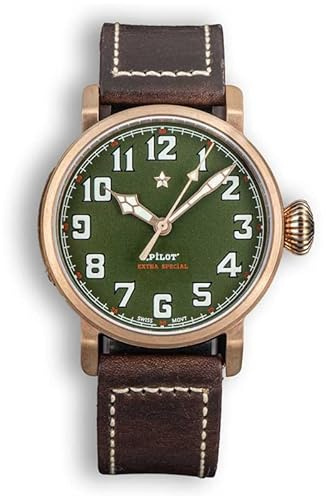 Seestern Sugess Pilot Master S408 Automatique Bronze Vert Marron Cuir Saphir Montre Homme