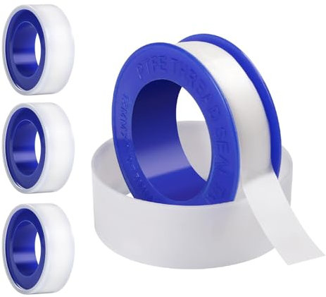JuanYi Plumbers Tape, 4 Pack PTFE Thread Seal Tape, Teflon Plumbing Tape for Waterproof Sealing, Gas Pipes, DIY Plumbing, 12mm x 10m, 4 Rolls