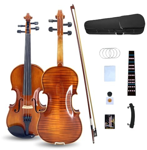 YoungMonic 1/2 Violin Set for Beginners Handmade Acoustic Violins Set Fiddle Kit with Shoulder Rest Bow Bridge Hard Case and Extra 4strings