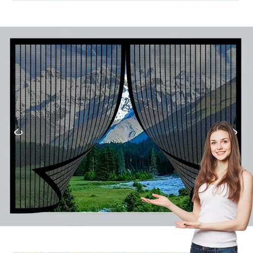 Zanzariere Magnetiche 123 x 123 cm, Anti-Zanzare, Anti-Insetti, Rete Ultra-Fine, Installazione Facile, Zanzariera per Finestre per Porte, Varie Taglie, Nero
