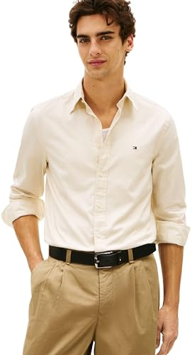 Tommy Hilfiger Herr Flex Poplin Solid Rf Skjorta MW0MW37550 L/S skjorta, Beige, XS