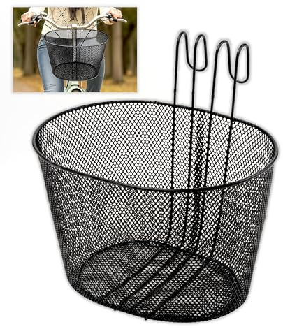 IPEA Panier de vélo Avant en Maille métallique Noire - 30 x 22,5 cm - Panier Porte-Bagages pour vélo Classique et vélo de Montagne - léger, Robuste, antirouille - Porte-Objets Universel