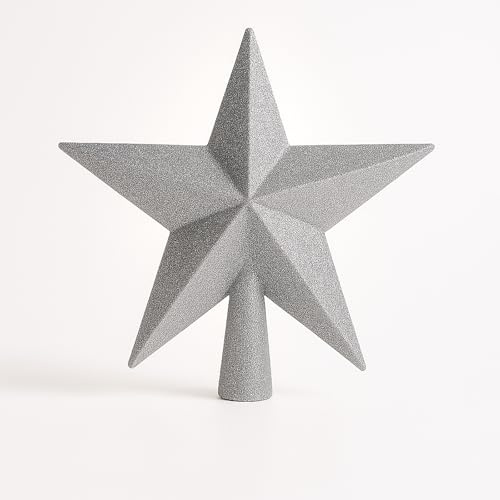 AMLOOPH Christmas Tree Topper, 25cm Extra Large Glitter Silver Christmas Tree Star Decorations - Sparkle Xmas Star Tree Topper for Traditional Silver Christmas Decorations