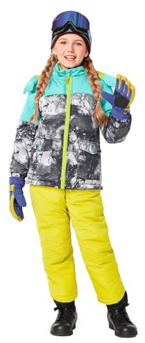 Haloumoning Girls 2 Piece Snowsuit Kids Waterproof Fleece Lined Ski Jacket and Snow Bibs Overalls Set 5-14 Years