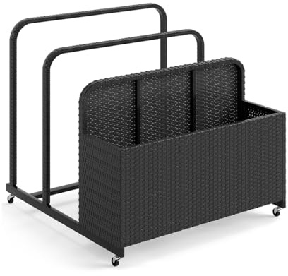 GIANTEX Carro de Almacenamiento para Piscina, Arcón Móvil con Cubo Abierto de Ratán y 2 Toalleros, 100 x 100 x 94 cm, Baúl de Exterior con 4 Ruedas para Salvavidas, Flotadores, Cojines (Negro)
