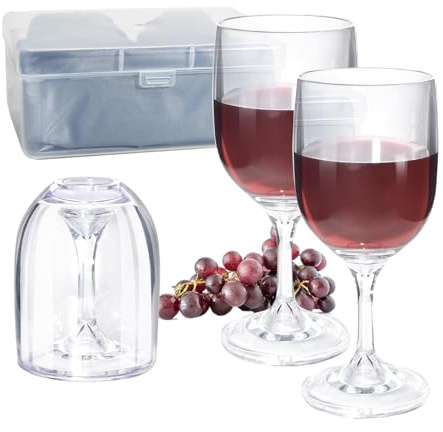 OUTALIZ Bicchieri da Vino in PET, 2 Pezzi Portatili Set Bicchieri da Vino Bianco, 200 ml PET Bicchiere da Vini Bianco, Rimovibile Bicchierino da Vini Trasparenti con Borsa e Scatola, per Campeggio