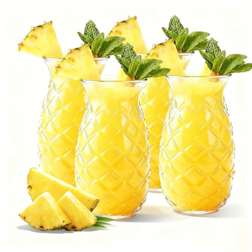 Snowth Juego de 4 vasos de piña de 480 ml, Copas De Cóctel Transparente Con Relieve De Piña, 4 Vasos de piña Transparentes Vasos de cóctel, Vasos de Piña, para beber vino champán cóctel bar casa