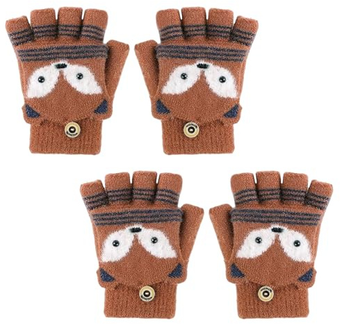 GYIOFAI 2 Paia Guanti Invernali per Bambini, Guanti senza dita per bambini Guanti Invernali Caldi Convertibili Flip Top, Guanti Termici a Maglia Cartoon Carino per Bambini Ragazzo Ragazze 3-8 anni