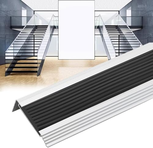 Stair Nosing Profile Edging,Stair Nosing Aluminum Stair Profile, Interior Anti-slip Stair Strip, L-Shaped Stair Edge Profile Anti-slip Edging Strip, Anti-slip Rubber Strips-Black||W 5.5CM