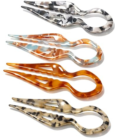 4PCS French Hair Pins for Women, Cellulose Acetate U-Shape Hairpins, Vintage Tortoise Shell Hair Sticks for Buns Updos, Non-Slip Chignon Pins for Thick or Fine Hair (4 pcs mix 1, small)