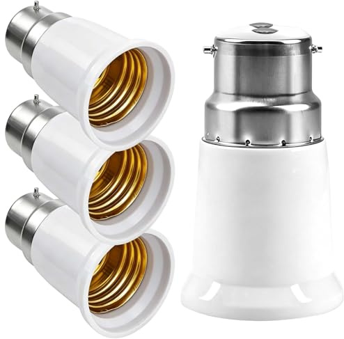 sumue 4PCS B22 to E27 Socket Converter, Bayonet to Screw Bulb Adapter | for LED, CFL, Halogen, Ceiling Fan Light Bulb, Incandescent Bulbs Premium BC to ES Lamp Screw to Bayonet Base Adapter