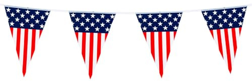 USA Vimpelkedja 6m Stars and Stripes – Amerikansk flagggirlang med stora vimplar 20x30 cm – Väderbeständig & återanvändbar – USA-dekoration för trädgårdsfester, evenemang & offentlig visning