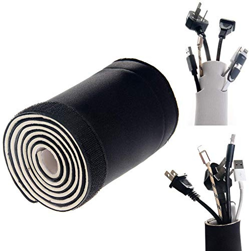 [4x1m] 4 Metri Tubo per cavi, Neoprene Cavi Canale, Gancio e Loop chiusura, Cavi Organizzatore per ufficio, computer, audio, TV, Reversibile bianco/nero, Riutilizzabili Guaina per cavi, TKB5060-4x