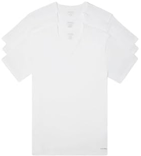 Calvin Klein Men's Cotton Classics 3-Pack Undershirts, 3 WHITE - VNECK, L