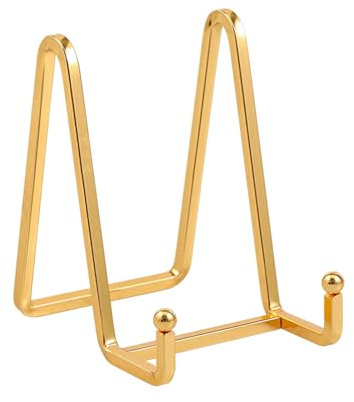 Chevalet Support Presentoir Porte Assiette - 4.5 Pouces Metal Support Assiette Decorative - Support Cadre Photo de Table - Présentoir de Fer pour Plaque | Livre Cuisine | Carte Postale | Art - Or