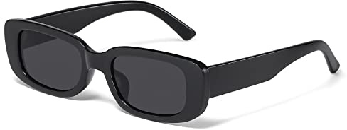JASPIN AONELAS Lunettes de soleil rectangulaires pour femme et homme, lunettes de soleil rétro tendance Y2k dans le style des années 90, protection UV400, monture carrée et cool, A2/Noir, taille