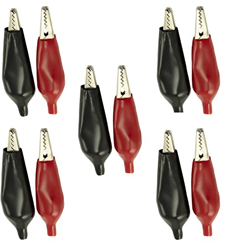 AERZETIX - C66088 - Set di 10 Pinze/spine a coccodrillo - lunghezza 53mm - 5 rossi (positivo) e 5 neri (negativo) - per apparecchiature di prova e misurazione