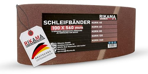 RIKAMA® – 5 slipband 100 x 560 mm i blandning | 1 band per kornstorlek 40, 60, 80, 120 och 240 | tyg slipband för bandslipare | för hobby- och professionella verkstäder (5, 100 x 560 mm)