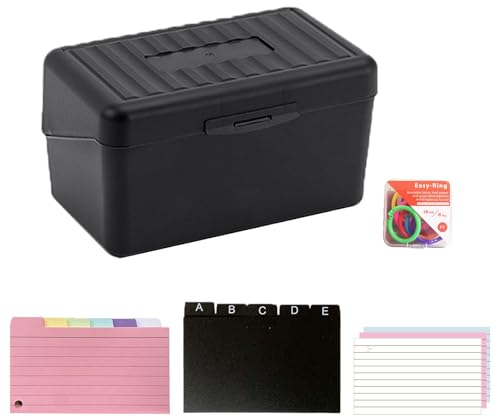 FYting Karteikartenbox,Karteikasten A7,Karteikarten Box,150 Karteikarten + 150 Farbiges Futter mit 8 Buchringe,Lernkarten Box für Unterwegs, Lernnotizen, Rezepte Oder Lernkarten (Schwarz)