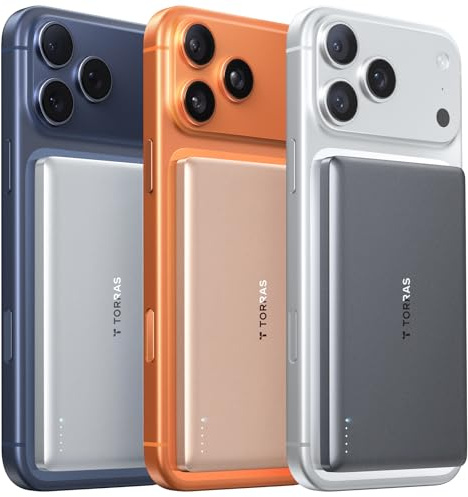 TORRAS MiniMag Power Bank, Ultra Slim 5,000mAh Wireless Portable Charger with USB-C Cable, Fast Charging iPhone Air Magnetic Battery Pack, Compatible for iPhone 17/16/15/14/13/12, Glacier Gray