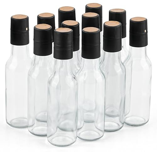 Winter Shore Lot de 12 petites bouteilles en verre à remplir, avec couvercle et capsules thermorétractables, réutilisables, pour sauce et jus, 150 ml
