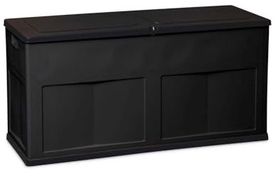 Avilia Cassapanca Portaoggetti da Esterno - Baule per Attrezzi e Articoli da Giardinaggio, in Resina Resistente e Pannelli in Legno, 320L, 119x46x60cm, Nero