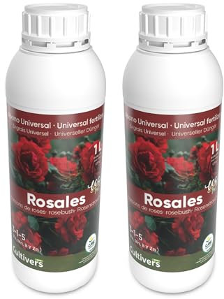 CULTIVERS Fertilizante Ecológico Rosales Líquido 2x1L. Hojas más Verdes, Mayor Floración e Intensifica el Color. con Macronutrientes y Micronutrientes. Abono 100% Orgánico y Natural