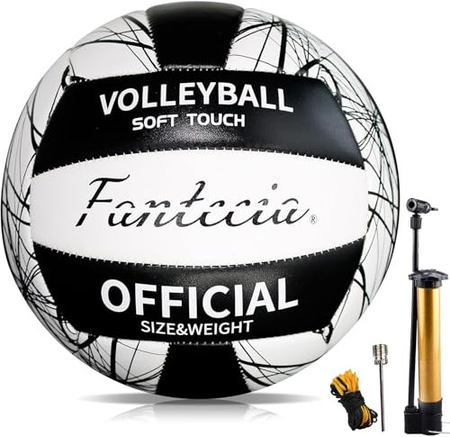 Fantecia Volleyball Größe 5 mit Pumpe, Weiches Leder Beachvolleyball Soft Wasserfest für Outdoor Indoor Spiel, Wasserball Geschenk für Erwachsene