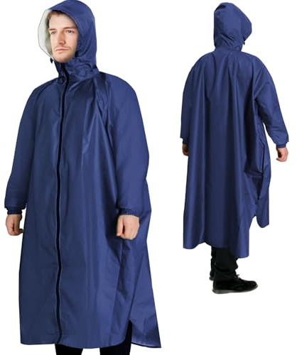 ANYOO Poncho de Pluie Imperméable Femmes Hommes avec Capuche Léger et Portable Manteau de pluie avec Manches Longues pour Randonnée Extérieure, Cyclisme, Bleu Foncé, Taille unique