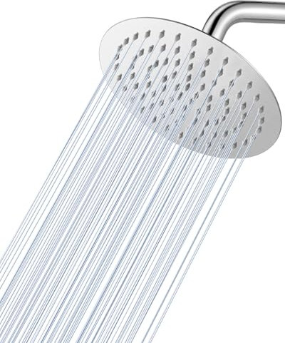KINLIV Soffione doccia rotondo in nichel spazzolato, soffione doccia a pioggia in acciaio inox con 90 ugelli in silicone anti-intasamento, montaggio a parete o a soffitto, 20,3 cm