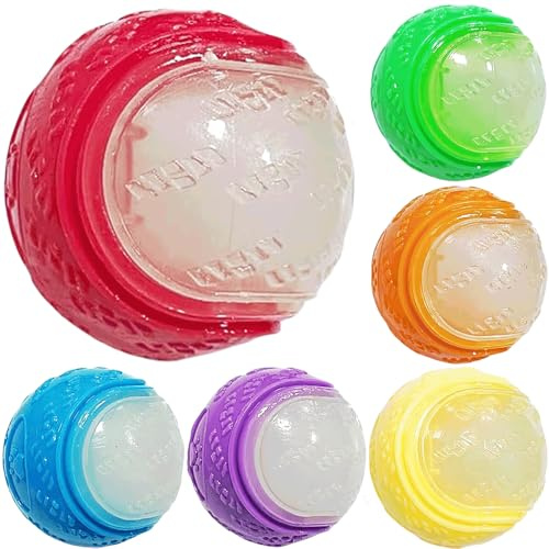 [Ultimate Durability] 6 Pack Indestructible Dog Toys, Squeaky Chew Balls for Aggressive Chewers & Puppy Teething, Glow-in-Dark Training Balls for Small/Medium Dogs, Non-Toxic Rubber Dental Toys