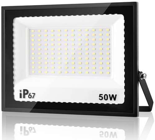 URTBST Led Strahler Außen 50W,LED Fluter 120 LEDs,5000LM,7000K Kaltweiß LED Scheinwerfer,IP67 Wasserfest Außenstrahler,Superhell Flutlicht für Hof,Garten,Garage