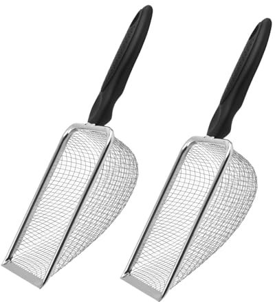 2 PCS Coladores de Jardín de Acero Inoxidable, Pala de Abono de Arena para Reptiles con Asa, Tamiz de Compost, Tamiz de Jardín, Colador de Arena, Colador de Tierra, Pala para Macetas (Malla 3,8 mm)