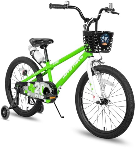JOYSTAR Pluto bicicletta per bambini da 20 pollici, per bambini da 7 a 10 anni, bicicletta per bambini da 20 pollici, con stabilizzatore/supporto e cestino, verde,