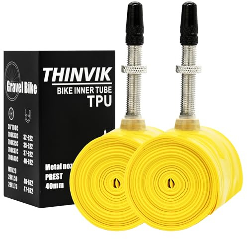 Thinvik Chambres à Air TPU - Valve Presta Métal 40MM - pour Vélo de Gravel 700cc 33-50c/29' 'x 1.5-1.75 - 2 Pièces (1 Paire)