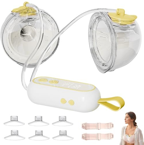 Elektrische doppelmilchpumpe, Abpumpen muttermilch elektrisch mit 360ml Kapazität Hands free milchpumpe 4 Modi Stillzeit pumpe 16 Stufen Massage Bruststimulation Saugen Simulation für Unterwegs Gelb