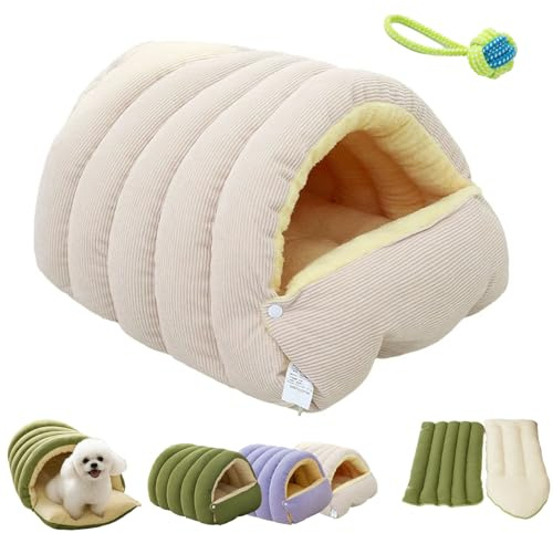 CutyPet Caverna Invernale, Letto per Animali in Morbido Peluche, Lettino per Gatti e Cani con Cuscino Rimovibile, Lavabile, Antiscivolo, Sacco a Pelo per Gatti e Cani di Piccola Taglia (Beige, M)