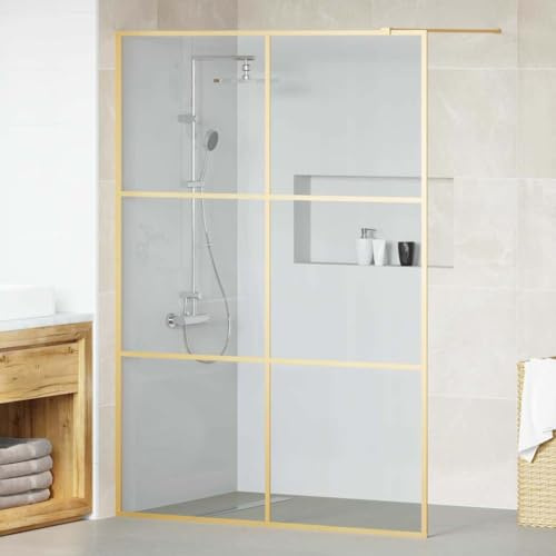 Mokuyary Walk-in duschvägg guld 140 x 195 cm härdat glas, duschvägg för dusch, duschavskiljare, gå i dusch, duschskiljevägg glasvägg för badrum